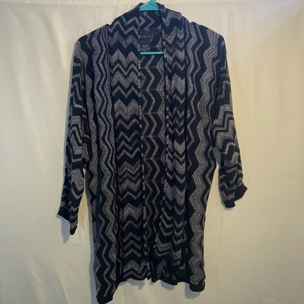 Women’s “Attention” Black and Gray Cardigan Sweater - Extra Large